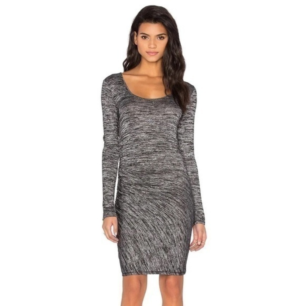 rag & bone Twist Ruched Long Sleeve Bodycon Mini Dress in Heathered Black XS